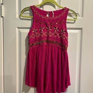 Free people embroidered beaded tank top pink sz S boho